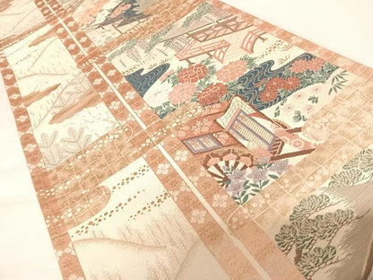 平和屋着物◎六通柄袋帯　唐織　ふたみ屛風絵　金糸　正絹　逸品　AABB6019yx