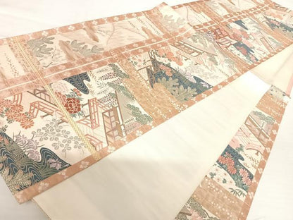 平和屋着物◎六通柄袋帯　唐織　ふたみ屛風絵　金糸　正絹　逸品　AABB6019yx