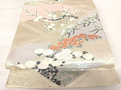 平和屋着物◎六通柄袋帯　唐織　枝梅文　金銀糸　正絹　逸品　AABB6024yx