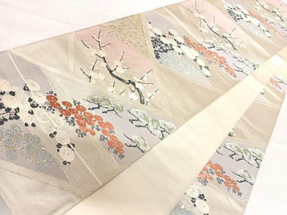 平和屋着物◎六通柄袋帯　唐織　枝梅文　金銀糸　正絹　逸品　AABB6024yx