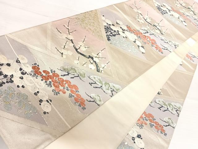平和屋着物◎六通柄袋帯　唐織　枝梅文　金銀糸　正絹　逸品　AABB6024yx