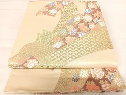 平和屋着物◎六通柄袋帯　唐織　束ね熨斗花文　金糸　正絹　逸品　AABB6026yx