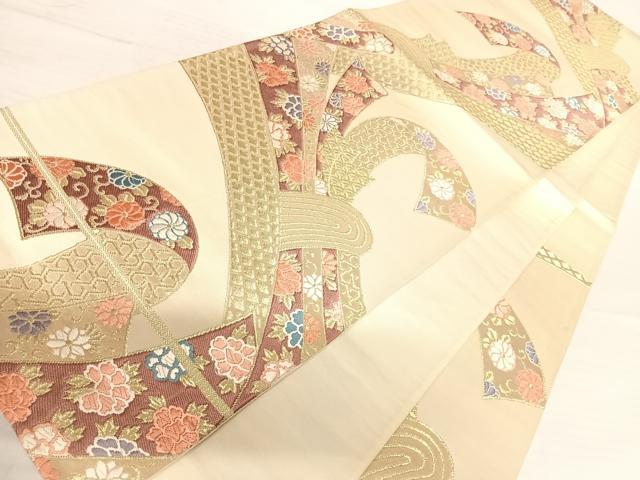 平和屋着物◎六通柄袋帯　唐織　束ね熨斗花文　金糸　正絹　逸品　AABB6026yx