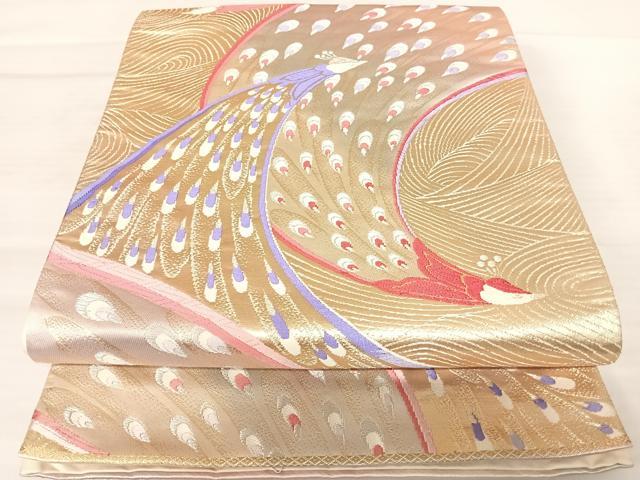 平和屋着物◎六通柄袋帯　唐織　孔雀文　金銀糸　正絹　逸品　AABB6037yx