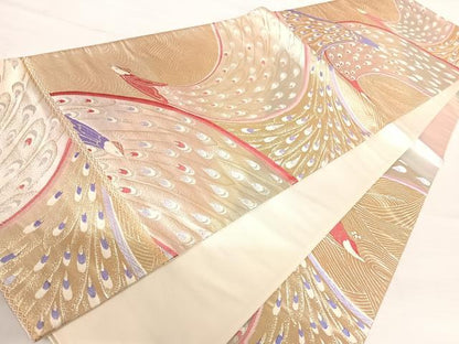平和屋着物◎六通柄袋帯　唐織　孔雀文　金銀糸　正絹　逸品　AABB6037yx