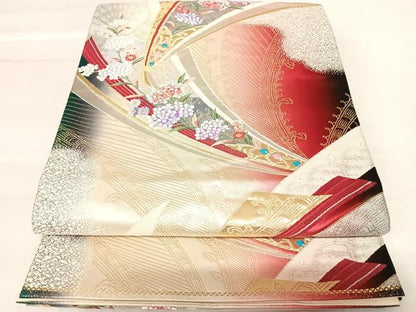 平和屋着物◎六通柄袋帯　唐織　孔雀花文　金銀糸　正絹　逸品　AABB6040yx