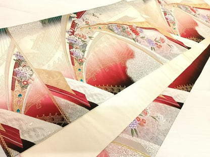 平和屋着物◎六通柄袋帯　唐織　孔雀花文　金銀糸　正絹　逸品　AABB6040yx