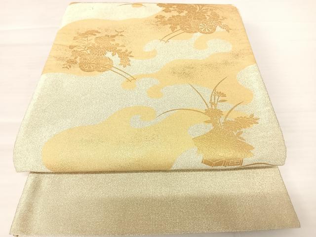 平和屋着物◎両面太鼓柄袋帯　花車文　金彩　銀糸　正絹　逸品　AABB6046yx