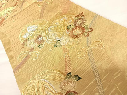 平和屋着物◎六通柄袋帯　花蝶文　金銀糸　正絹　逸品　AABB6050yx
