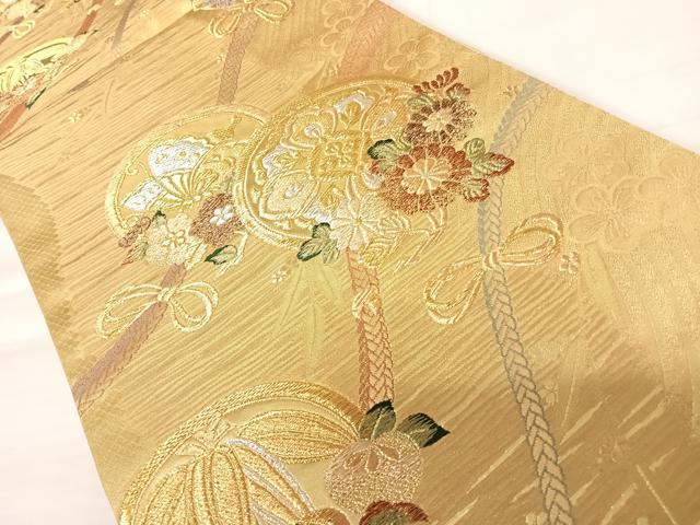 平和屋着物◎六通柄袋帯　花蝶文　金銀糸　正絹　逸品　AABB6050yx