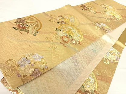 平和屋着物◎六通柄袋帯　花蝶文　金銀糸　正絹　逸品　AABB6050yx