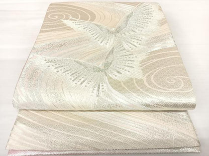 平和屋着物◎佐賀錦　六通柄袋帯　舞蝶文　銀糸　正絹　逸品　AABB6051yx
