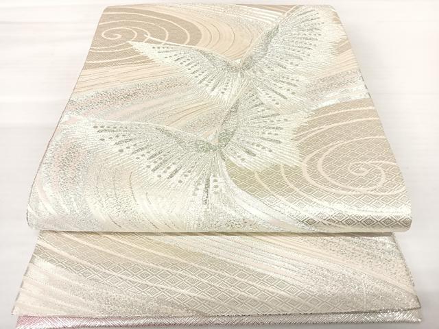 平和屋着物◎佐賀錦　六通柄袋帯　舞蝶文　銀糸　正絹　逸品　AABB6051yx
