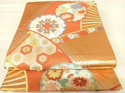 平和屋着物◎六通柄袋帯　唐織　雪輪花文　金銀糸　正絹　逸品　AABB6053yx