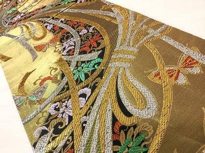 平和屋着物◎六通柄袋帯　花蝶文　金銀糸　正絹　逸品　AABB6056yx