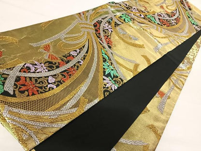 平和屋着物◎六通柄袋帯　花蝶文　金銀糸　正絹　逸品　AABB6056yx