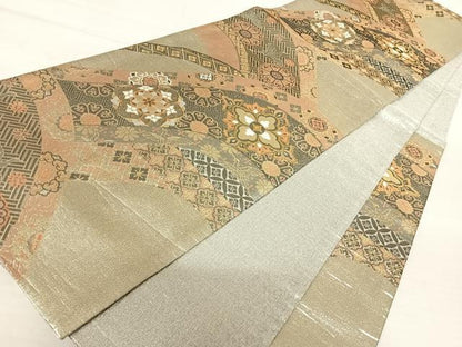 平和屋着物◎六通柄袋帯　正倉院花文　金銀糸　正絹　逸品　AABB6058yx
