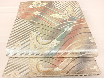 平和屋着物◎六通柄袋帯　花蝶文　金糸　正絹　逸品　AABB6059yx