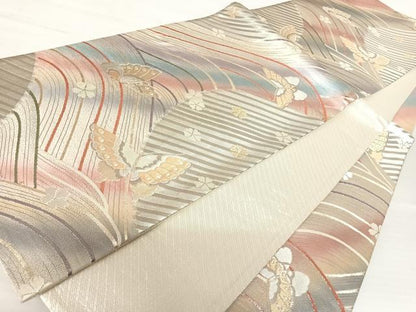 平和屋着物◎六通柄袋帯　花蝶文　金糸　正絹　逸品　AABB6059yx