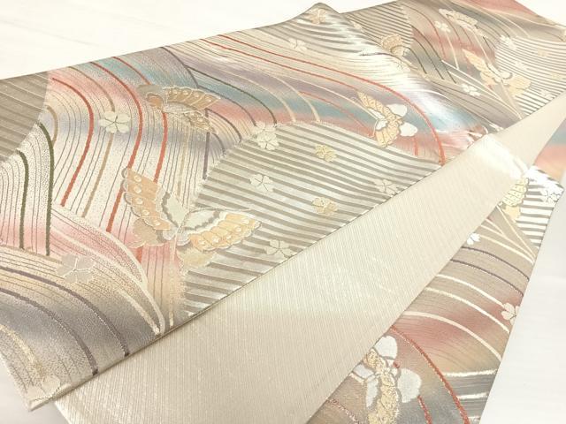 平和屋着物◎六通柄袋帯　花蝶文　金糸　正絹　逸品　AABB6059yx