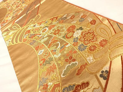 平和屋着物◎六通柄袋帯　唐織　束ね熨斗花文　金糸　正絹　逸品　AABB6063yx