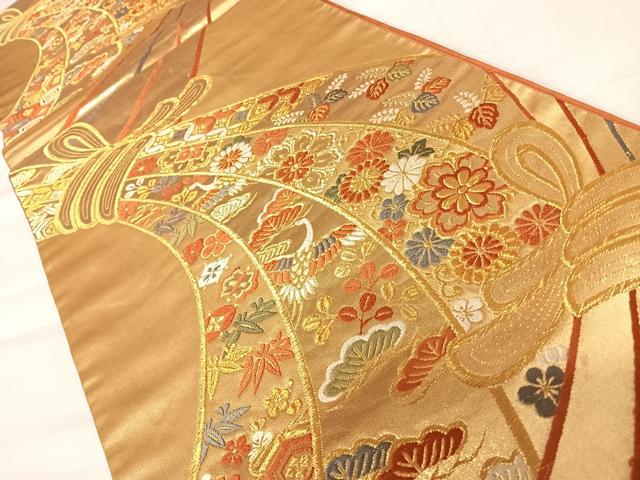 平和屋着物◎六通柄袋帯　唐織　束ね熨斗花文　金糸　正絹　逸品　AABB6063yx