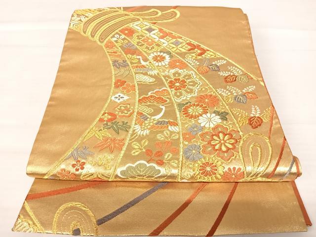 平和屋着物◎六通柄袋帯　唐織　束ね熨斗花文　金糸　正絹　逸品　AABB6063yx