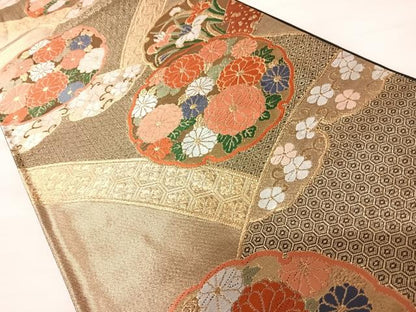 平和屋着物◎六通柄袋帯　唐織　雪輪花文　金糸　正絹　逸品　AABB6071yx