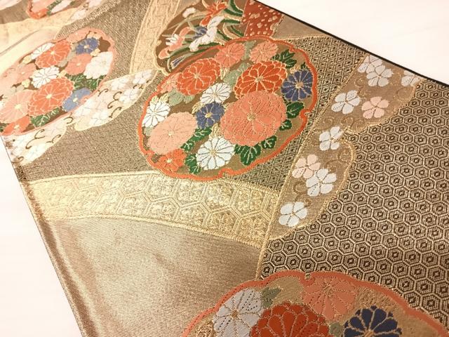 平和屋着物◎六通柄袋帯　唐織　雪輪花文　金糸　正絹　逸品　AABB6071yx