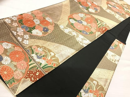 平和屋着物◎六通柄袋帯　唐織　雪輪花文　金糸　正絹　逸品　AABB6071yx