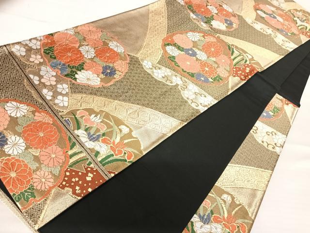 平和屋着物◎六通柄袋帯　唐織　雪輪花文　金糸　正絹　逸品　AABB6071yx