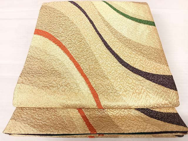 平和屋着物◎六通柄袋帯　唐織　流水文　金糸　正絹　逸品　AABB6075yx