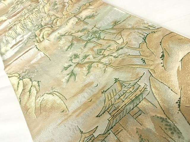 平和屋着物◎六通柄袋帯　唐織　風景文　金糸　正絹　逸品　AABB6077yx