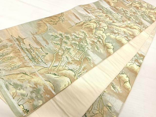 平和屋着物◎六通柄袋帯　唐織　風景文　金糸　正絹　逸品　AABB6077yx