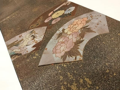 平和屋着物◎太鼓柄袋帯　地紙飛鶴花文　引箔　正絹　逸品　AABB6079yx