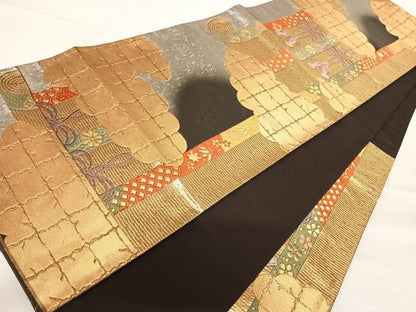 平和屋着物◎六通柄袋帯　唐織　法典華禮文　金糸　正絹　逸品　AABB6082yx