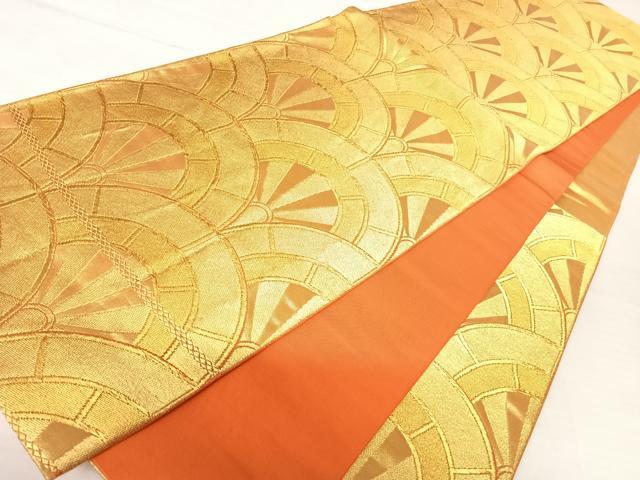 平和屋着物◎六通柄袋帯　青海波　金糸　正絹　逸品　AABB6084yx