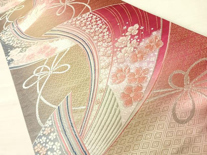 平和屋着物◎六通柄袋帯　唐織　孔雀花文　金銀糸　正絹　逸品　AABB6085yx