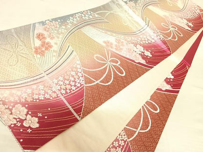 平和屋着物◎六通柄袋帯　唐織　孔雀花文　金銀糸　正絹　逸品　AABB6085yx