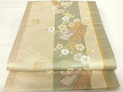 平和屋着物◎六通柄袋帯　唐織　短冊花文　金糸　正絹　逸品　AABB6109yx
