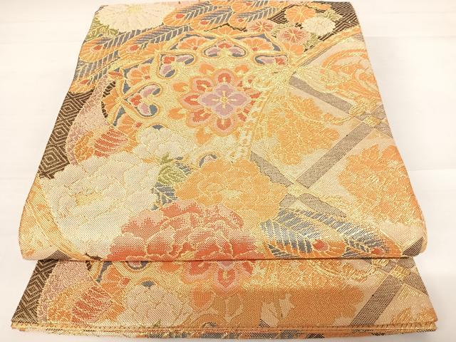 平和屋着物◎佐賀錦 六通柄袋帯 孔雀花文 金銀糸 正絹 逸品 AABB6137yx