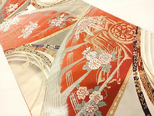 平和屋着物◎六通柄袋帯 唐織 御所車花文 金銀糸 正絹 逸品 AABB6138yx