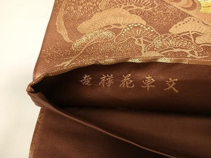 平和屋着物◎六通柄袋帯 唐織 吉祥花車文 金糸 正絹 逸品 AABB6140yx