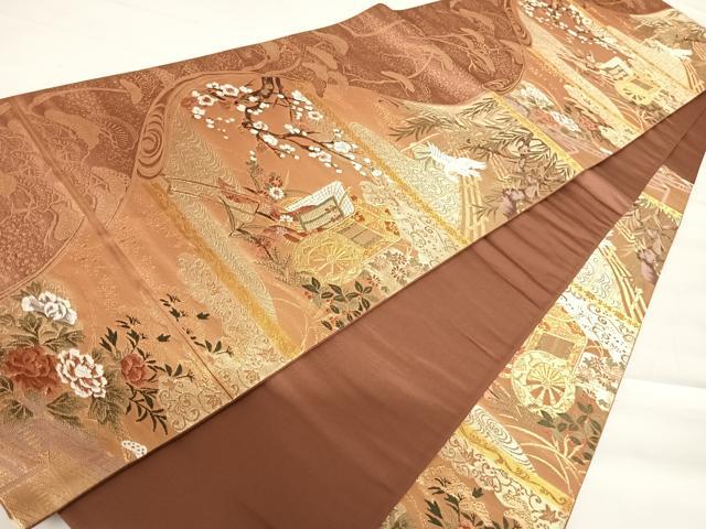 平和屋着物◎六通柄袋帯 唐織 吉祥花車文 金糸 正絹 逸品 AABB6140yx