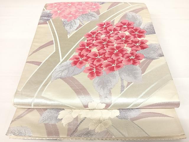 平和屋着物◎六通柄袋帯 唐織 草花文 銀糸 正絹 逸品 AABB6144yx