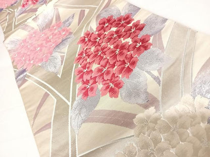 平和屋着物◎六通柄袋帯 唐織 草花文 銀糸 正絹 逸品 AABB6144yx