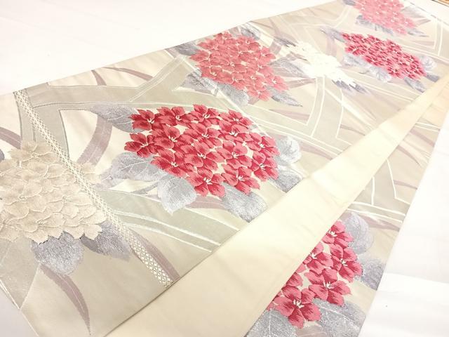 平和屋着物◎六通柄袋帯 唐織 草花文 銀糸 正絹 逸品 AABB6144yx