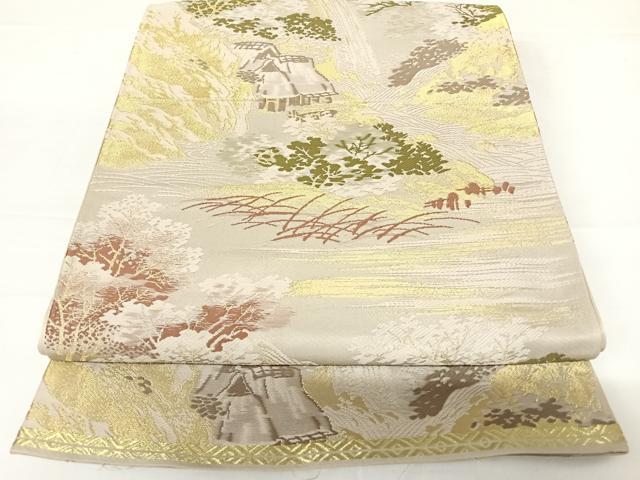 平和屋着物◎六通柄袋帯 風景文 金糸 正絹 逸品 AABB6146yx