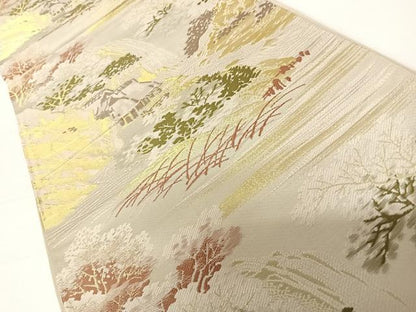 平和屋着物◎六通柄袋帯 風景文 金糸 正絹 逸品 AABB6146yx