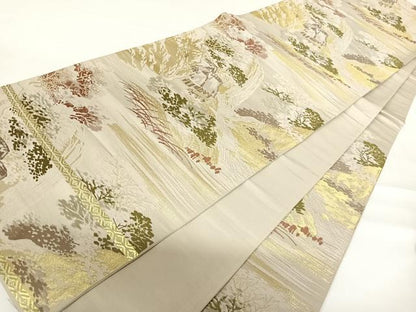 平和屋着物◎六通柄袋帯 風景文 金糸 正絹 逸品 AABB6146yx